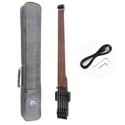 Travel Bass Guitar Electric Headless Bass 5 Strings Fretless Style with Gigbag