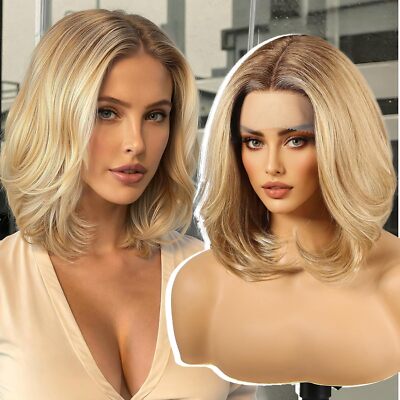 Ombre Blonde Short Straight Bob Human Wig 13x4 Lace Front Wig for Women