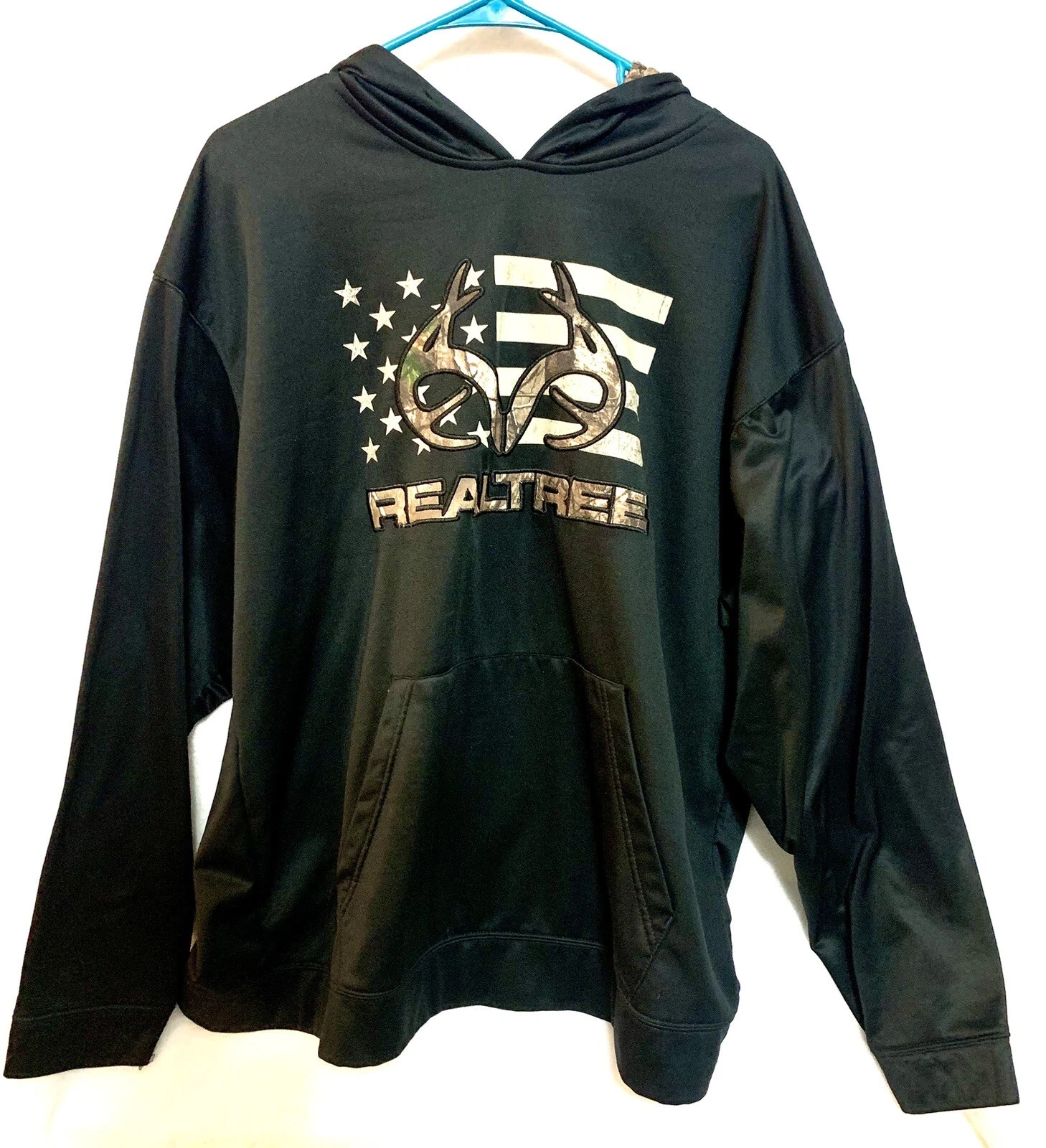 RealTree Performace Edge Hoodie Men’s size XXL Black Sweater Flag Camouflage