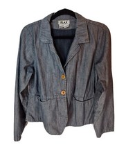 Flax Women's 100 Cotton Small Blazer Blue Jacket Buttons Lagenlook