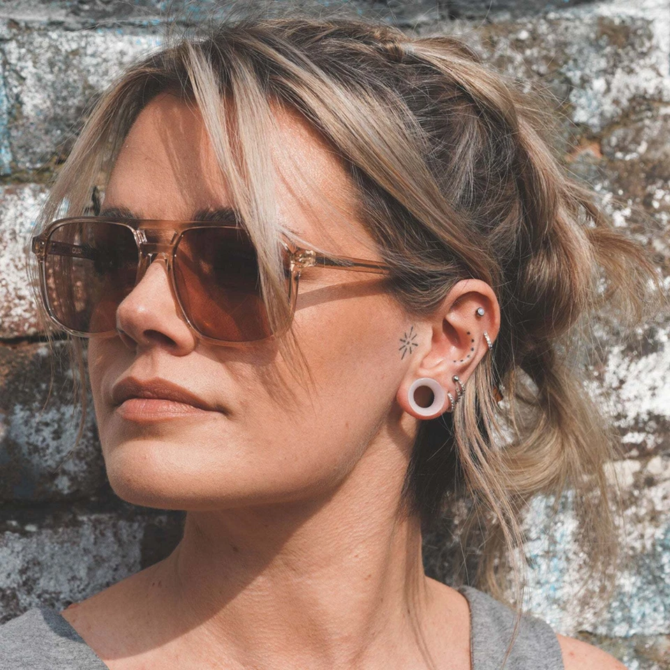 Trasparente Silicone Doppia Flangia Tunnel Stretching per Orecchie Dilatatori - Immagine 3 di 4