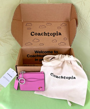 COACHTOPIA WAVY ZIP CARD CASE W/KEY RING+DUST BAG &BOX :NWT BRIGHT MAGENTA CBM04