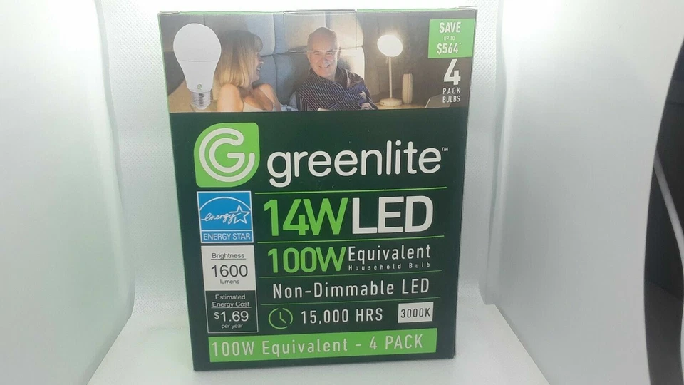 4 Light Bulbs Greenlite A19 LED 14W - 100 Watt 5000k Daylight 1600 lumen - Image 2 of 2