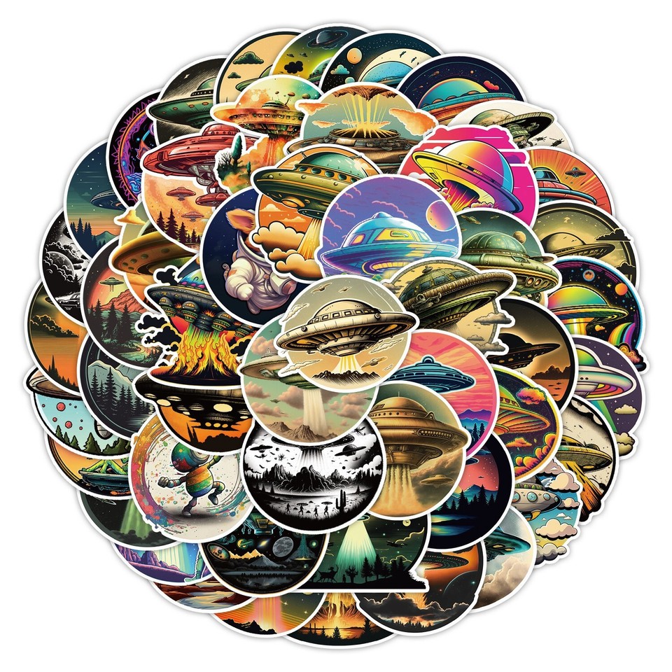 50pcs Waterproof Stickers Astronaut UFO Alien Spaceship Luggage Phone ...