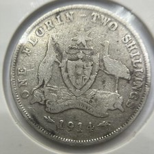 1914 h Florin Coin - Very Good - Key Date Silver Predecimal Australian George V