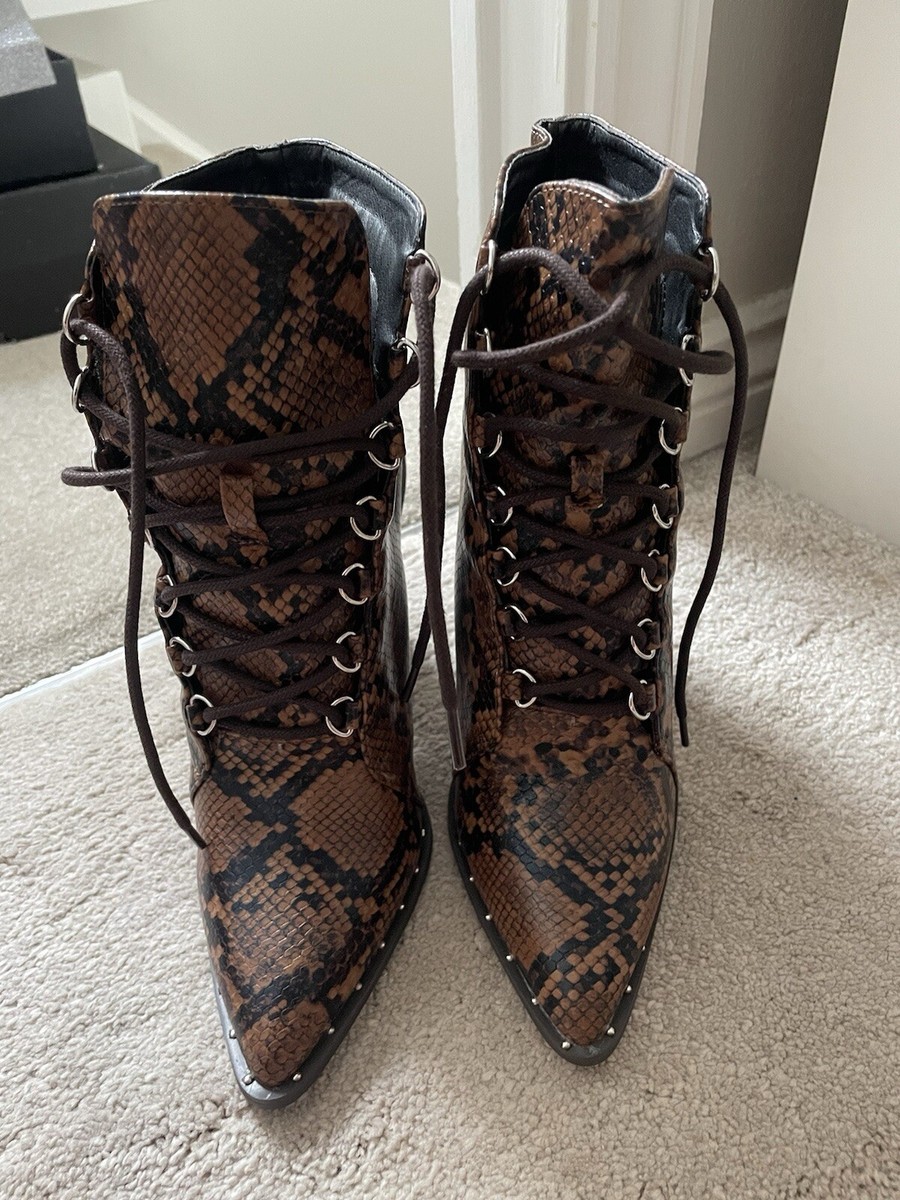 Missguided Women's Brown Snake Print Faux Leather Ankle Boot Uk