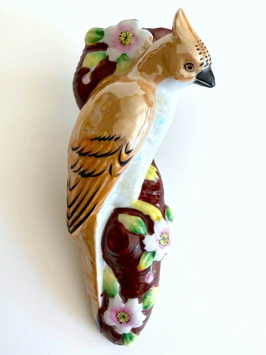 ART DECO 1940'S JAPAN ART POTTERY HAND PAINTED BIRD PORCELAIN WALL