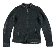 Roberto Cavalli Just Cavalli Thick Knit Charcoal Black Wool Full Zip Military L