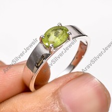 Green Peridot Cut Stone Ring 925 Sterling Silver Promise Boho Rings Gift Jewelry