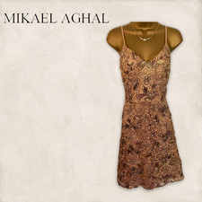 Mikael Aghal Womens Gold Embellished Lace Cocktail Dress UK 14 US 10 EU 42 
