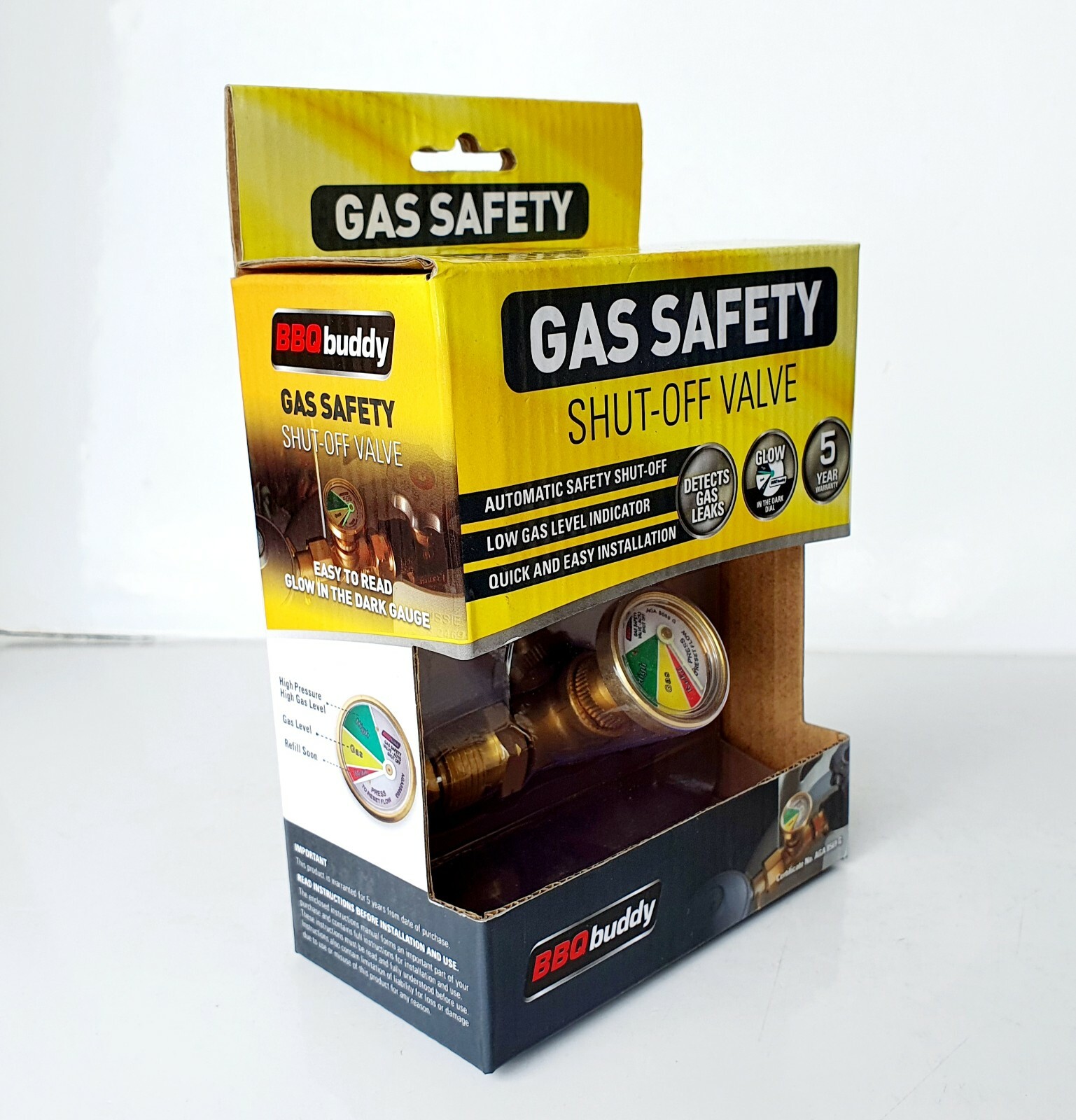 BBQ Buddy Gas Safety ShutOff Valve Leak Prevention Brass Safety Tank with Gauge eBay