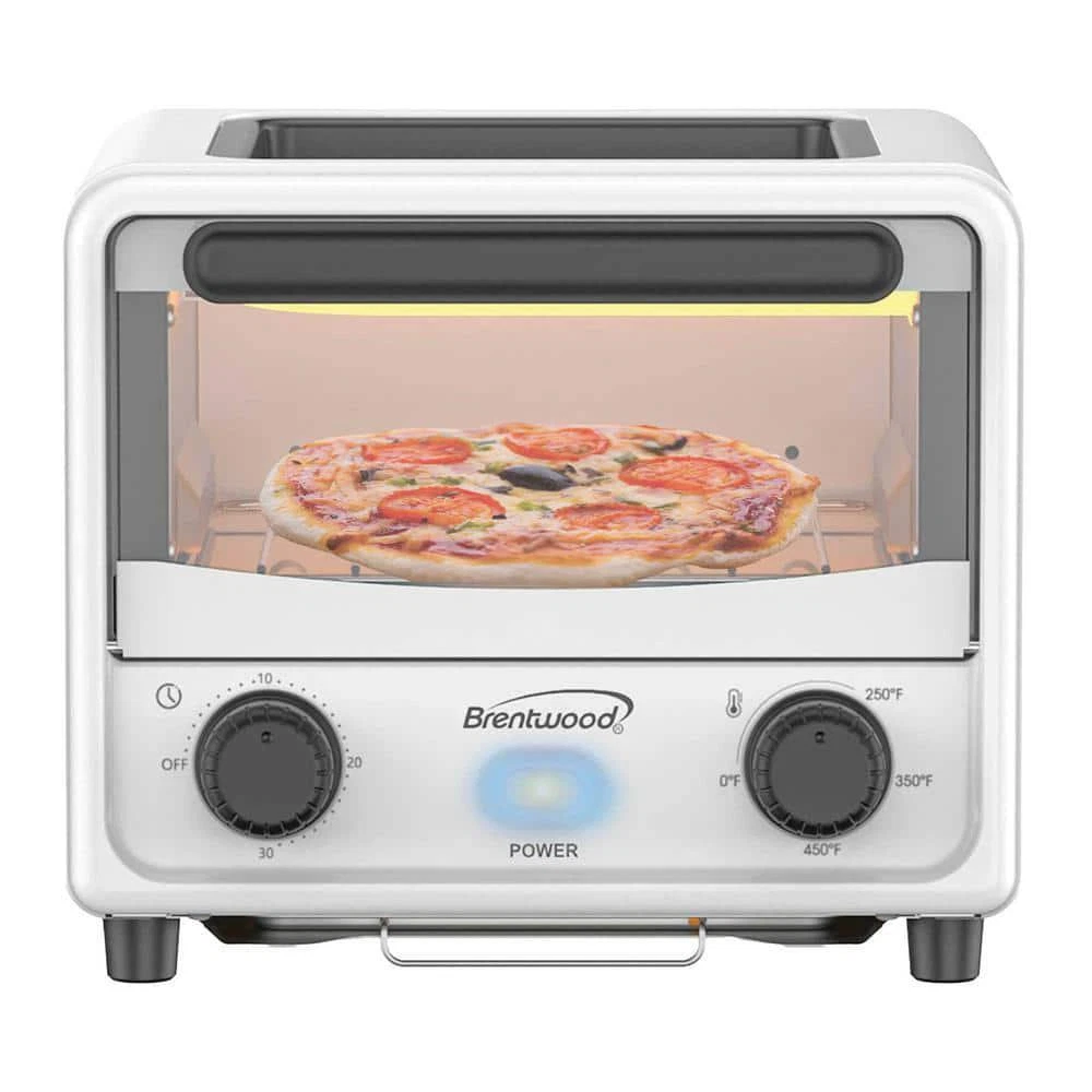 Brentwood Mini Toaster Oven White Stainless Steel Removable Non-Stick Griddle