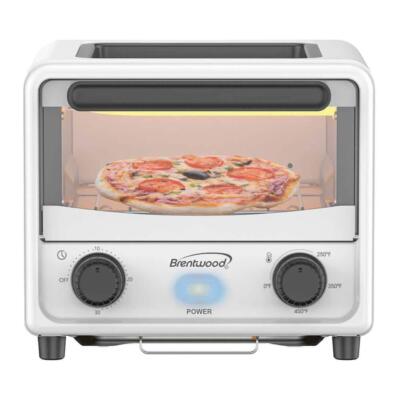 Brentwood Mini Toaster Oven White Stainless Steel Removable Non-Stick Griddle