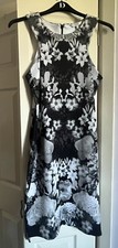 Ladies NEXT Black White Grey Floral Bodycon Dress UK 14
