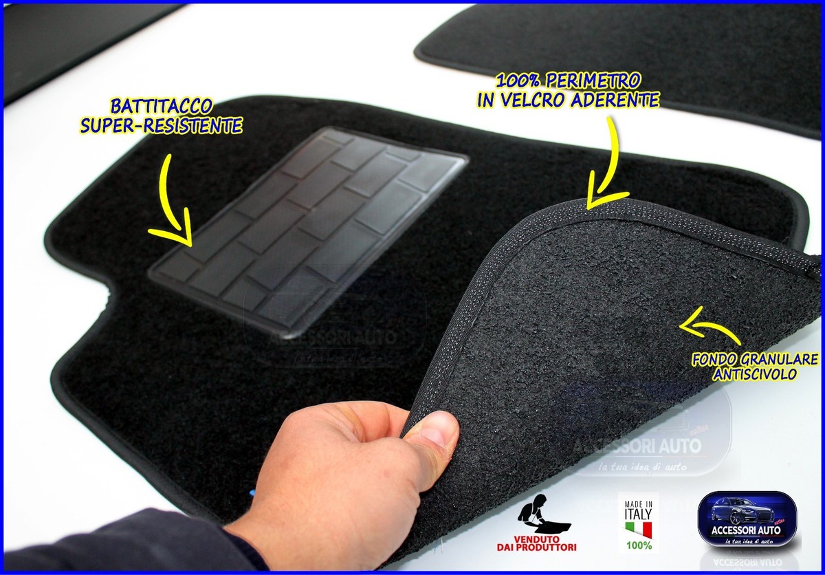 Tappetini Auto Gomma Per Fiat Freemont 2011+, Su Misura, Antiscivolo, Con Battitacco Rinforzato, Set Completo