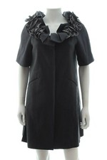 Moschino Ruffled Flower Appliqué Cotton-blend Long Jacket / Grey