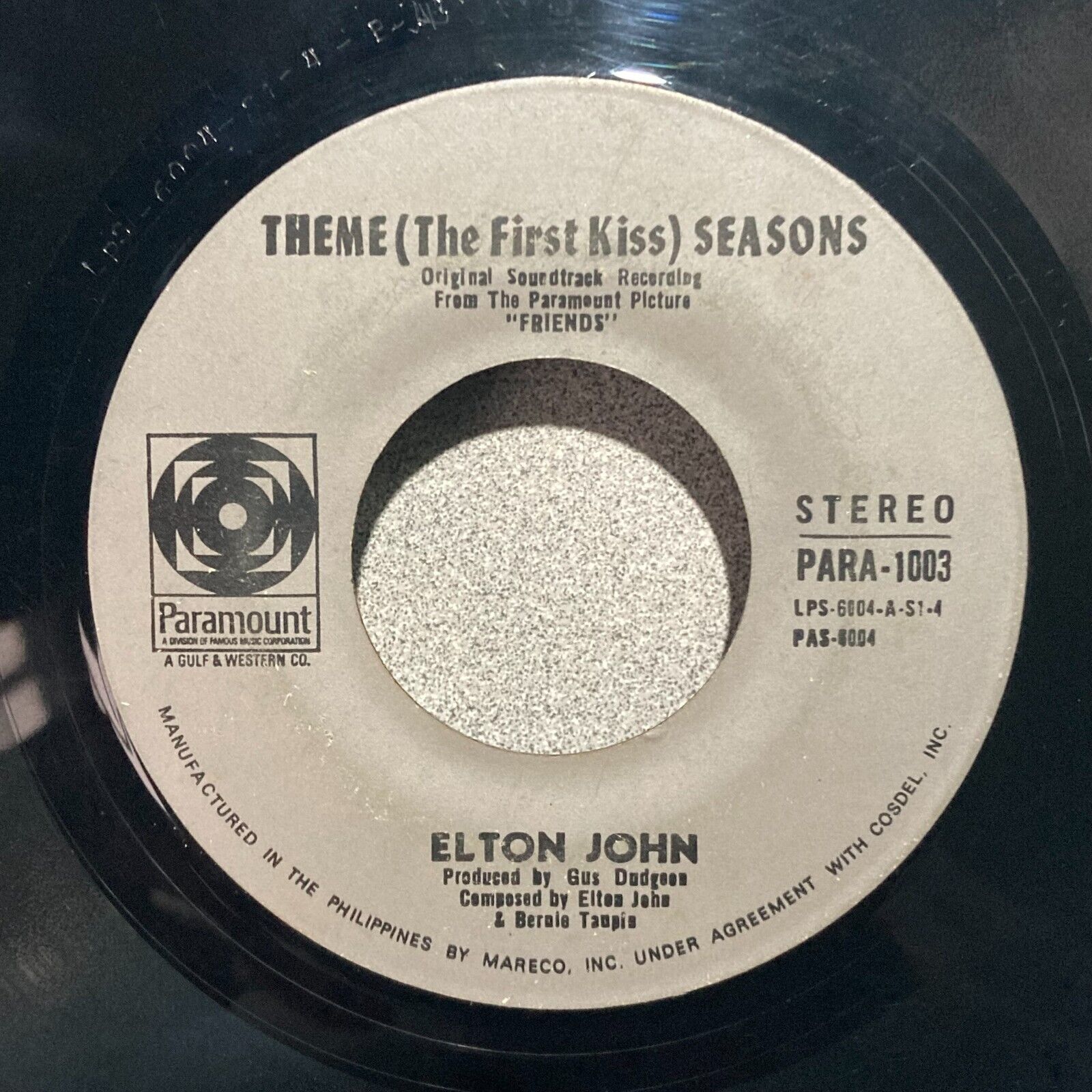 ELTON JOHN Theme (The First Kiss) Seasons / Michelle's Song PHILIPPINES 7" 45RPM