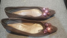 Pre-owned Miu Miu Brown Suede Jeweled Flats Size 38.5