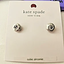 kate spade -Elegant edge - round crystal stud earrings - clear/ silver NWT C57