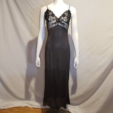 Victoria's Secret Silk Maxi Gown Medium Black Dress Long Nightgown Slip Sheer