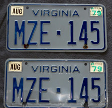 Pair of Vintage Virginia License Plate MZE 145 auto car metal man cave art sign