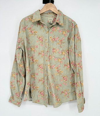 LL Bean Floral Corduroy Button Up Shirt Womens Small Cottagecore  Vintage Y2K