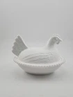 Vintage Indiana White Milk Glass Hen on Nest Covered Bowl  7”x5.5” EUC