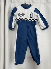 Race Car Driver Jumpsuit Costume 9-12 Months Blue White Checkered Flags Number 1