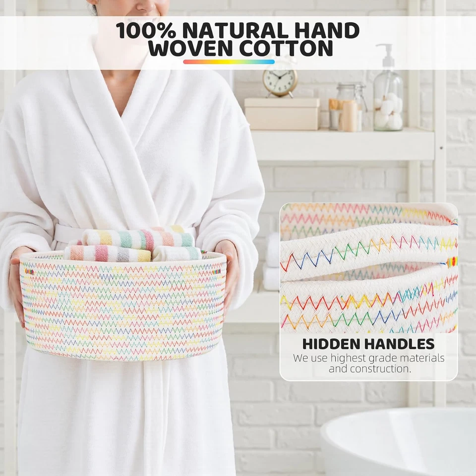 Cestini Portaoggetti in Corda Di Cotone, Set Di 5 Cestino Da Bagno, Cestini Port - Immagine 4 di 4
