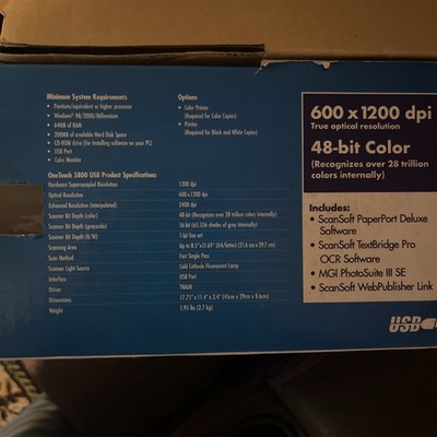 Vintage Year 2000 Visioneer One Touch Scanner 5800 USB New In Box