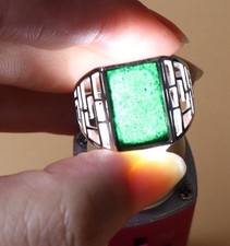 925 Silver Certified Black Natural A Jadeite ring Adjustable Diameter 26028a