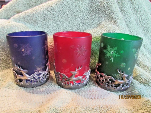 Set Of 3 International Silver Co Silver Plated Reindeer Snowflake Votive Candles - product listing photo