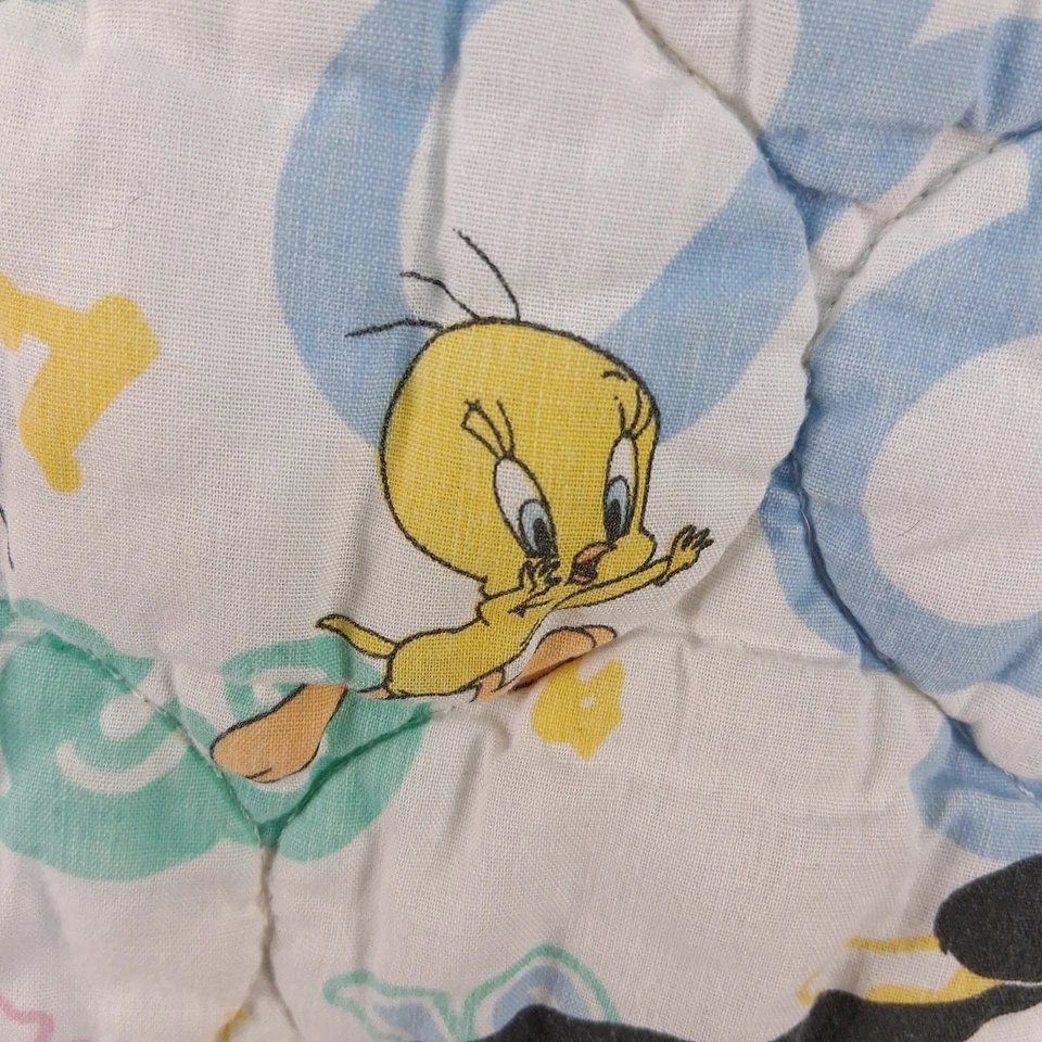 Manta acolchada vintage 1993 Baby Looney Tunes Sylvester Piolín A B C Warner Bros Foto 4 de 4