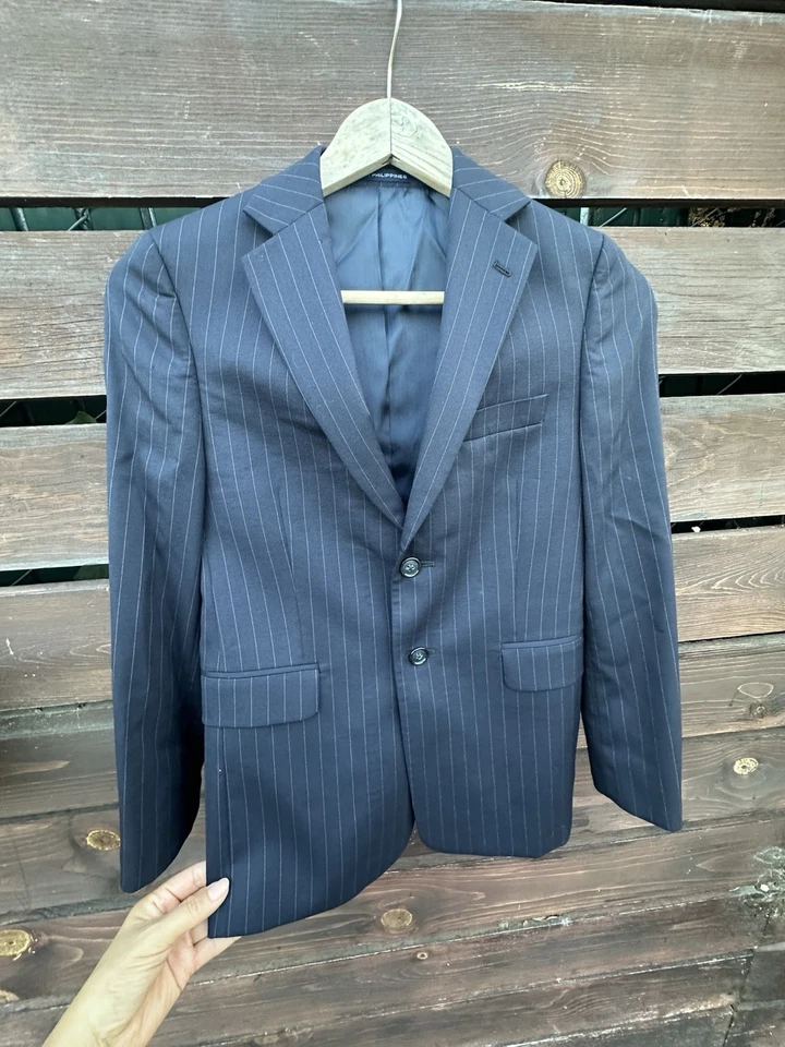 Chaqueta Blazer Joseph Abboud Niño Lana Azul Pin Rayas Talla 12 Foto 2 de 4