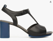 Camper Myriam Sandals Black T Strap Heel Sandals w Blue Heel  Size 38