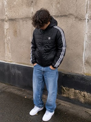 Vintage Adidas Puffer Jacket Black Y2K Streetwear Winter Jacket
