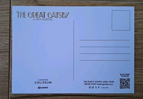 The Great Gatsby (A New Musical) London Coliseum promotional postcard 2025 - Picture 2 of 2