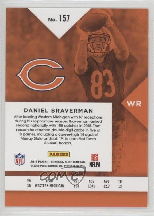 2016 Donruss Elite Elite Rookies Red /49 Daniel Braverman #157 Rookie RC - Image 2 of 2