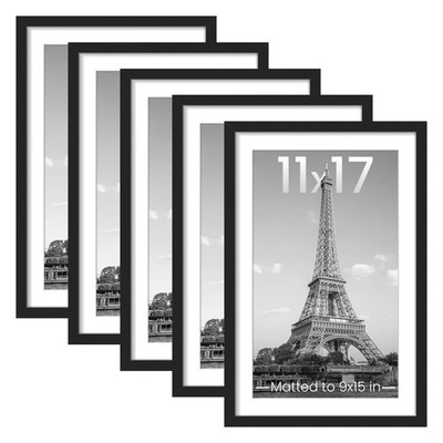 11x17 Picture Frame Set of 5, Display Pictures 9x15 with Mat or 11 x 17 Witho...