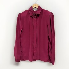 Vintage Sz 8 Prophecy Women  s Blouse Magenta Flower Collar Hidden Button Up