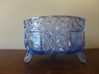 Vintage Fenton Carnival Glass 3 Footed Bowl, Daisy Button, Iridescent Ice Blue