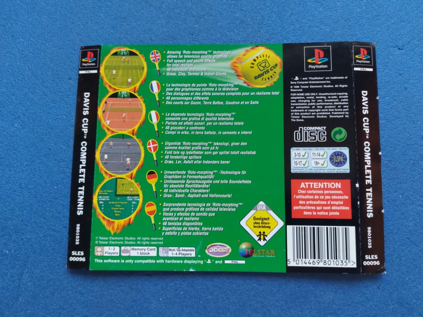 PS1 Playstation 1 jaquette cover Arrière Davis Cup Complete Tennis 