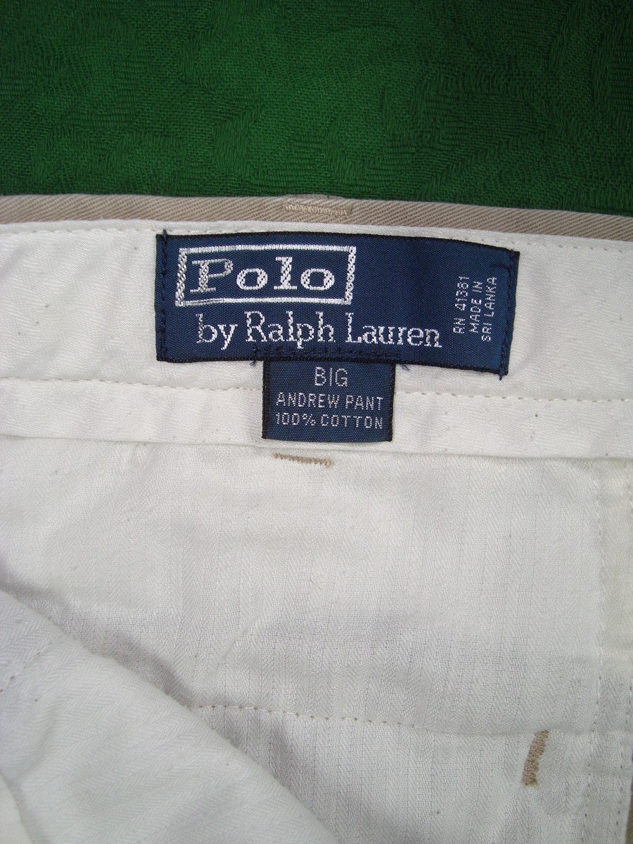 Polo Ralph Lauren Andrew Pant Chinos Mens 44 B x 32 Pleated BIG Khaki Cotton * View 2