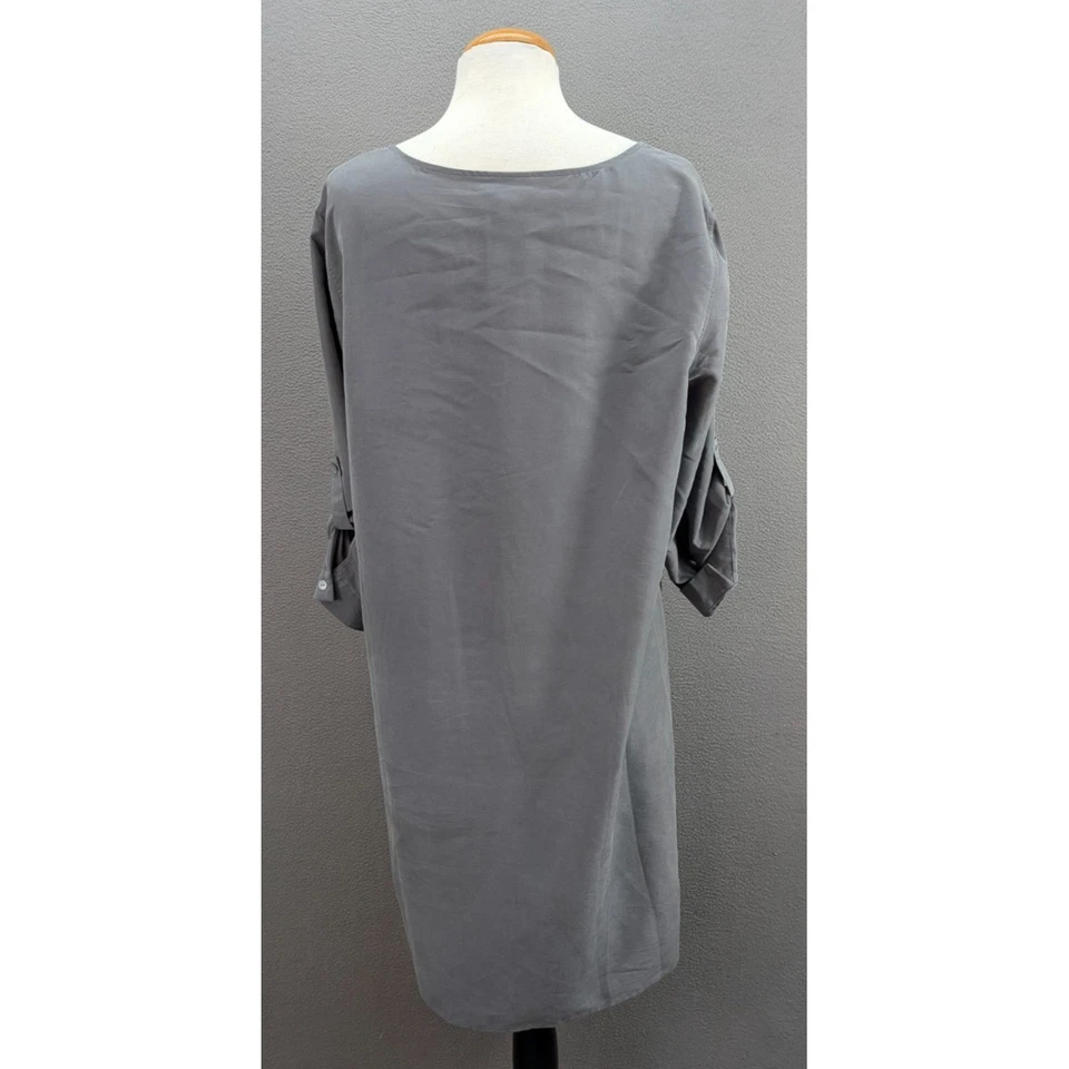 Camisa de vestir para mujer J. Jill túnica con lengüeta enrollable botón cambray frontal talla grande gris Foto 4 de 4