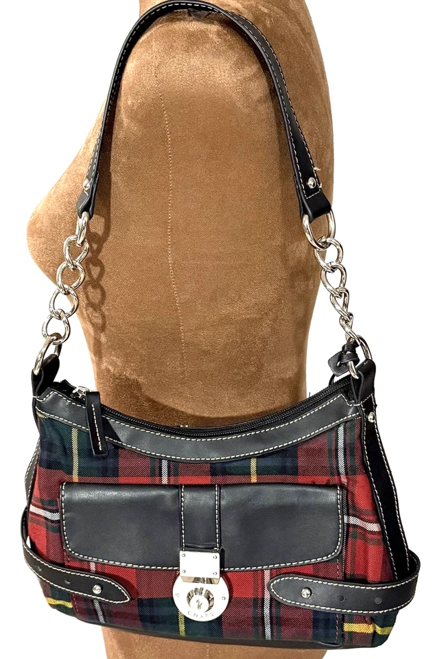 Bolso de Hombro Chaps Pequeño Y2K Cuadros Tartán Llave Oculta Foto 3 de 4