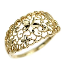K10YG design ring flower - Auth free shipping from Japan- Auth SELBY_JAPAN