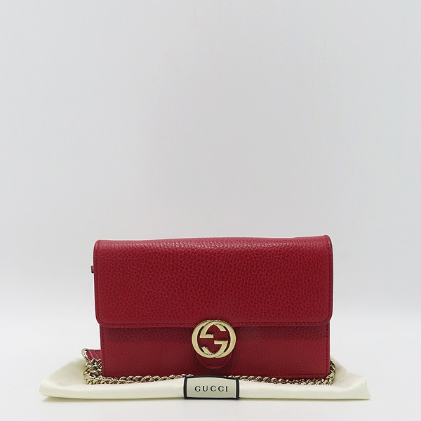 Gucci 510314 red leather GG interlocking wallet on chain crossbody bag