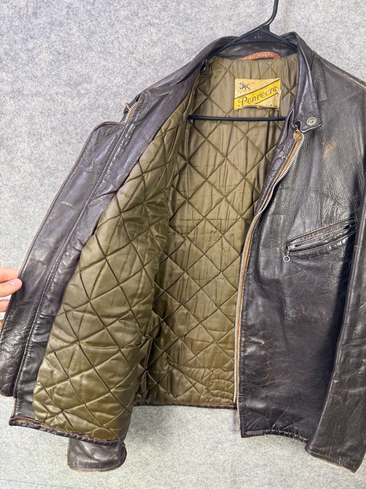 VTG Schott Bros Perfecto Leather Jacket Men's Size 46 Brown Harley Davidson Logo