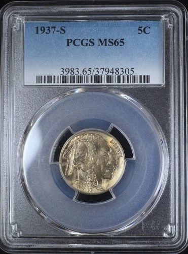 1937-S BUFFALO NICKEL 5C PCGS MS65 (PQ228)