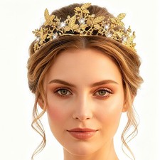 Leaf Rhinestone Headband Gold Crystal Bridal Wedding Prom Pageant Hairpiece